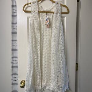 Wallflower Cardigan Vest Sleeveless White Lace Crocheted Fringe Size Small NWT